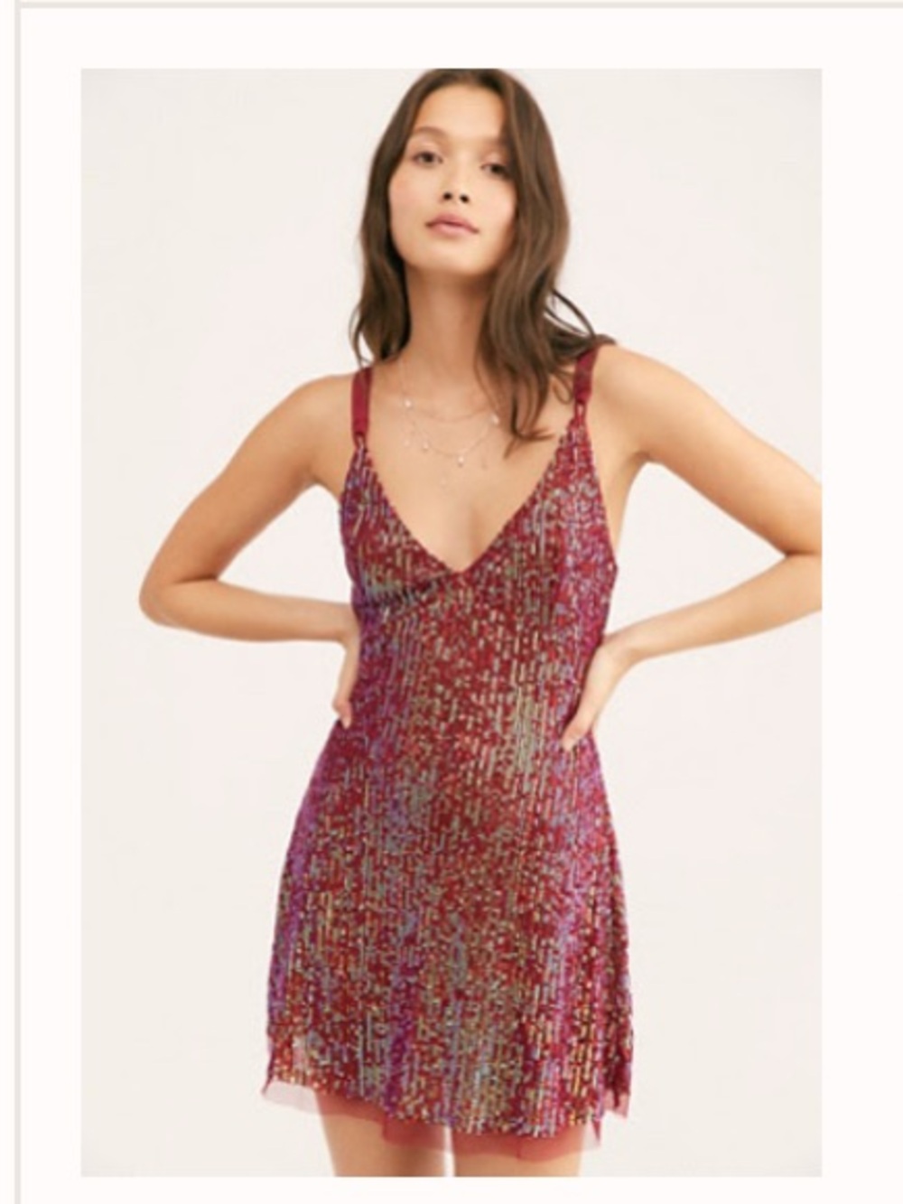 Free People Wine Red Sequin Slip Mini Dress